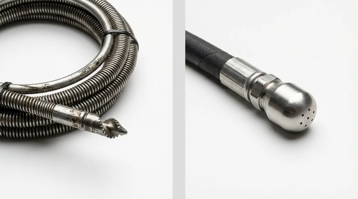 Drain snake cable and hydro jetting nozzle used for drain cleaning in Currituck, NC