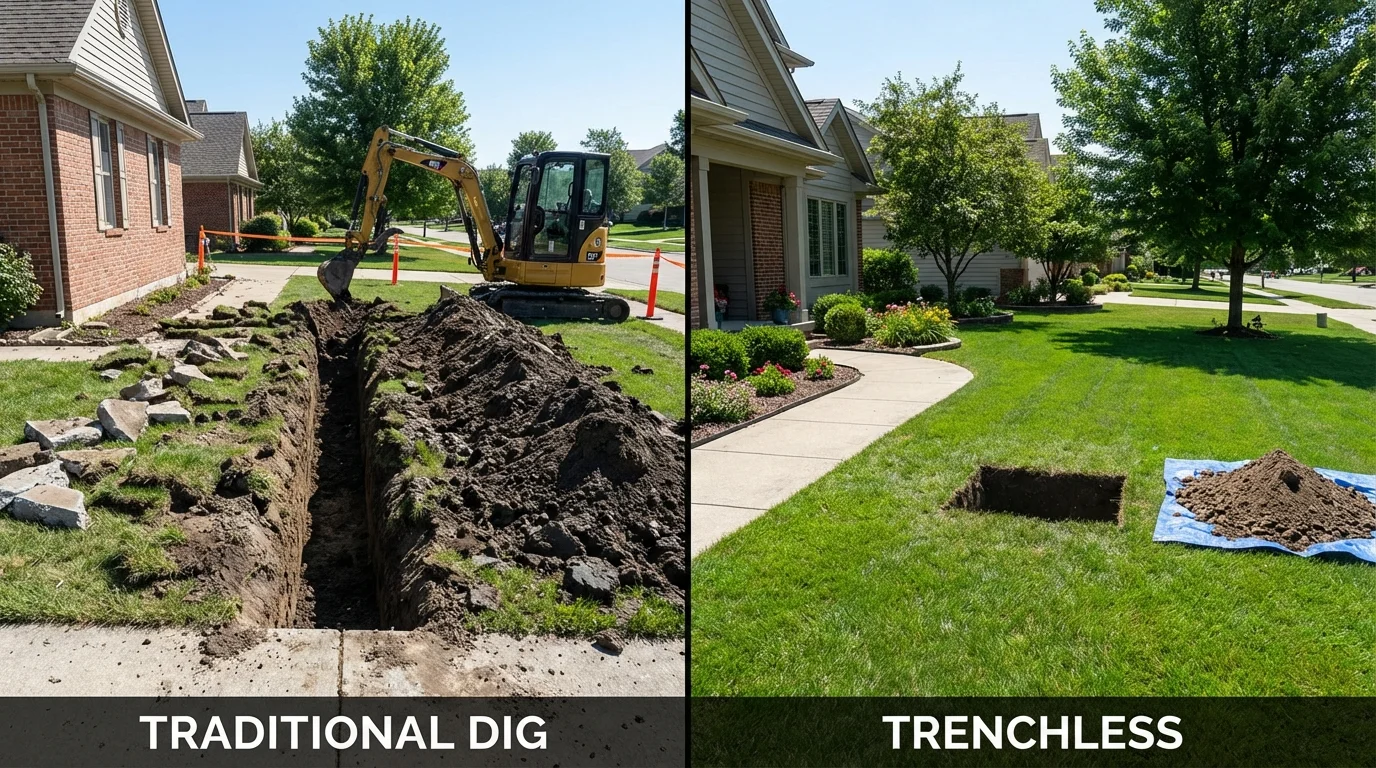 Trenchless sewer repair with minimal yard damage versus traditional excavation in Currituck, NC